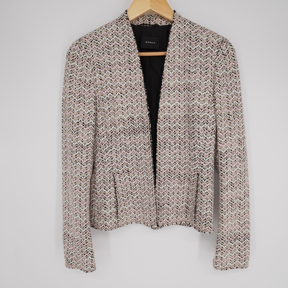 Akris Blazer Jacket Womens 4 Open Front Chevron Pockets Career Office Classic